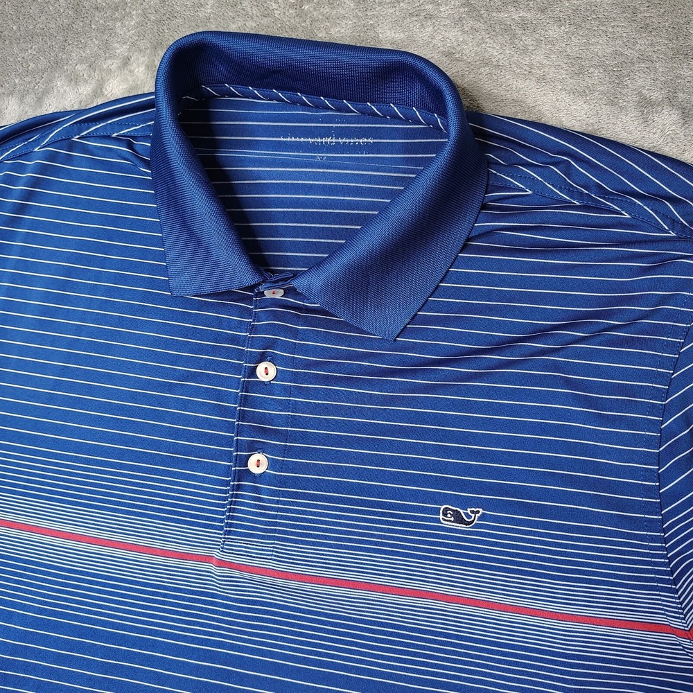 Vineyard Vines Wyeth‎ Polo Shirt Mens XL Blue Striped Performance Short Sleeve